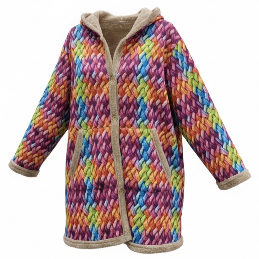 Colorful hooded sherpa lined coat